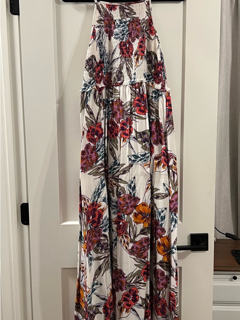 Love Riche White Maxi Dress with Pink, Red and Green Floral Print